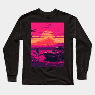 80s Retro-Futuristic Car In The Wastelands Long Sleeve T-Shirt